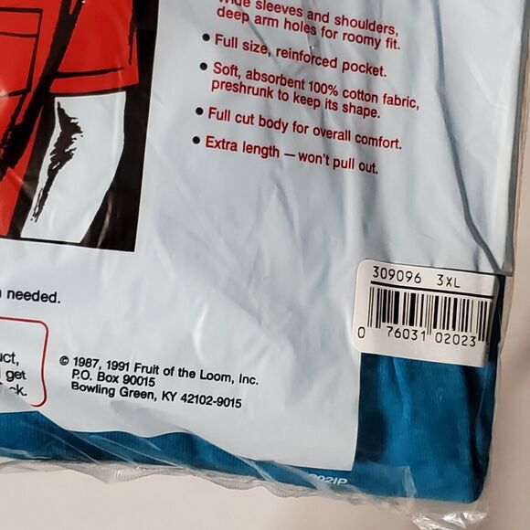 SEALED NOS Vintage 80s 90s Fruit of the Loom Pocket T Shirt Mens 3XL Blue USA - Picture 4 of 4